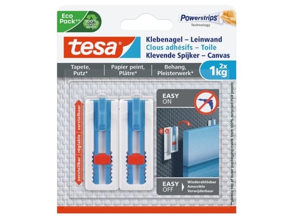 TESA 77778-00000-01, inomhus, Tavelkrok, Blå, Vit, Polystyrol, Självhäftande remsa, 1 kg