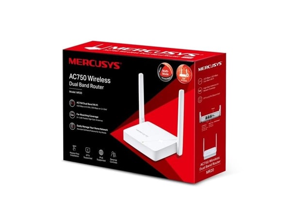 MERCUSYS MR20 WiFi5-ruter (AC750, 2,4GHz/5GHz, 1x100Mb/s WAN, 2x100Mb/s LAN) (MR20)