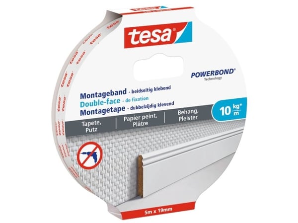 TESA 77743-00000-00, Monterings tape, Hvit, 5 m, Innendørs, 0,1 kg/cm, 6 kg
