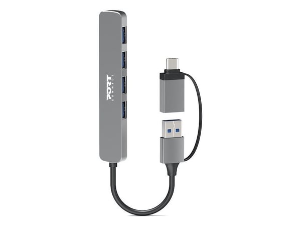 Port Designs 900161, USB 2.0 Type-A, USB Type-C, 5000 Mbit/s, hopea, alumiini, 0,06 m