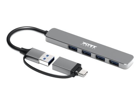 Port Designs 900161, USB 2.0 Type-A, USB Type-C, 5000 Mbit/s, hopea, alumiini, 0,06 m
