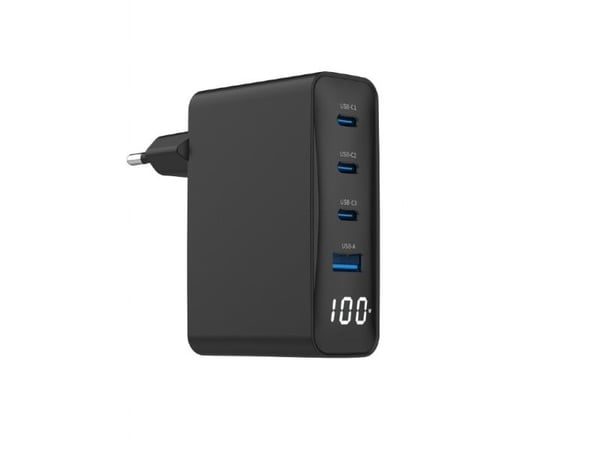 Gembird - Strømadapter - 100 watt - 5 A - Fast Charge, PD, QC 3.0 - 4 utgangskontakter (3 x USB-C, USB-type A) - svart