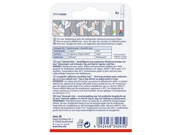 TESA 77771-00000-20, Monteringsplatta, Vit, inomhus, papper, Gips, 1 kg, 6 styck