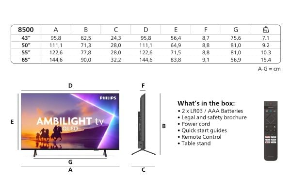 Philips 43PUS8500 - 43" Diagonalklasse LED-bakgrunnsbelyst LCD TV - QLED - Smart TV - TITAN OS - 4K UHD (2160p) 3840 x 2160 - HDR - matt svart