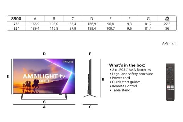 Philips 85PUS8500 - 85" Diagonalklasse LED-bakgrunnsbelyst LCD TV - QLED - Smart TV - TITAN OS - 4K UHD (2160p) 3840 x 2160 - HDR - matt svart