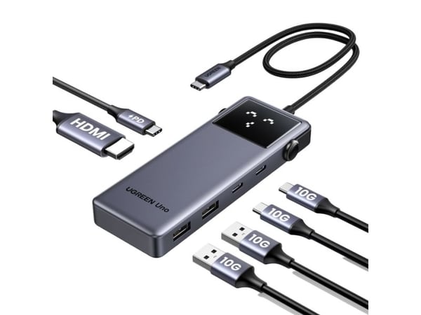 Ugreen Uno - Hub - 6-in-1 USB C - 1 x HDMI + 2 x USB-C 3.2 Gen 2 + 2 x USB-A 3.2 Gen 2 + 1 x USB-C (strømlevering) - stasjonær