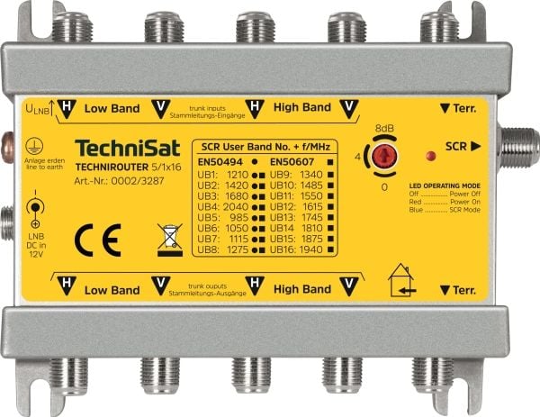 TechniSat TECHNIROUTER 5/1x16, 5 innganger, 16 utganger, 950 - 2150 MHz, 5 - 790 MHz, 1 dB, 2 dB