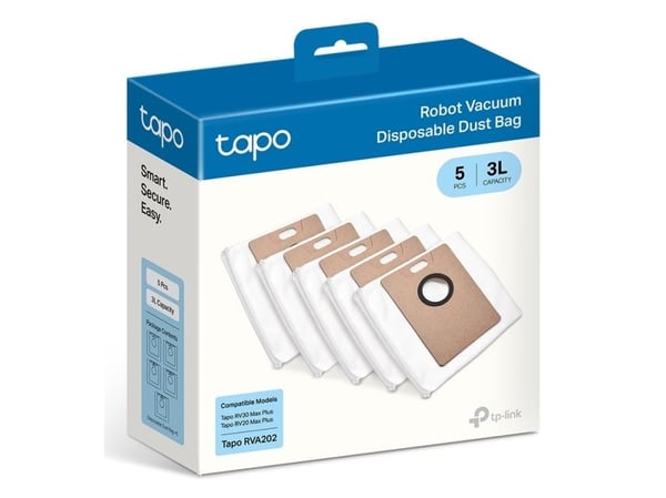 TP-Link Tapo RVA202, Støv pose, Robotstøvsuger, Beige, Hvit, Kartong, 3 l, Tapo RV30 Max Plus, Tapo RV20 Max Plus