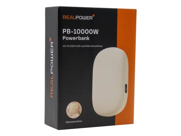 RealPower Powerbank PB-10000W, 10000 mAh, beige, varmefunksjon
