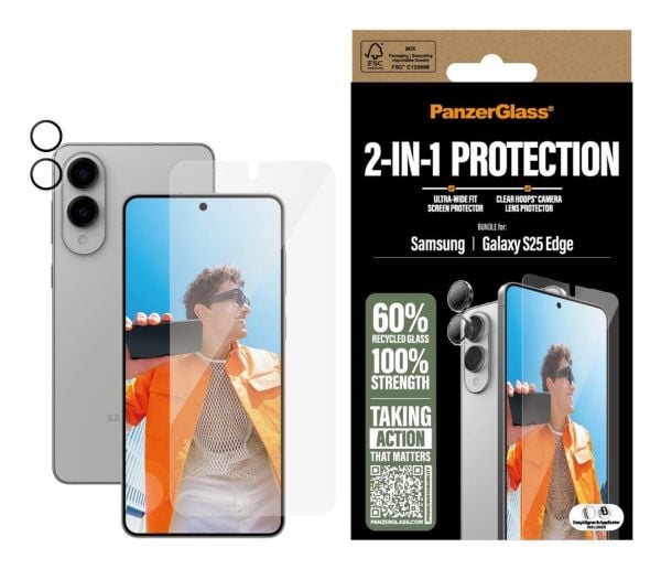 PanzerGlass PG34438, Samsung, S25 Edge, Ripebestandig, Transparent, 1 stk
