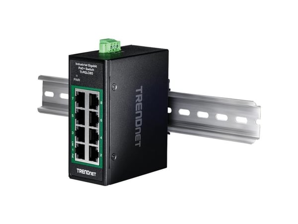 TRENDnet TI-PGLC80 - Version V1.xR - switch - industrial, mini - 8 x 10/100/1000 (PoE+) - DIN-skinnemonterbar, veggmonterbar - PoE+ (200 W) - TAA-s...