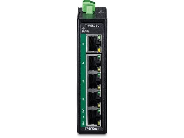 TRENDnet TI-PGLC50 - Version V1 - switch - industrial, mini - 4 x 10/100/1000 (PoE+) + 1 x 10/100/1000 - DIN-skinnemonterbar, veggmonterbar - PoE+ ...