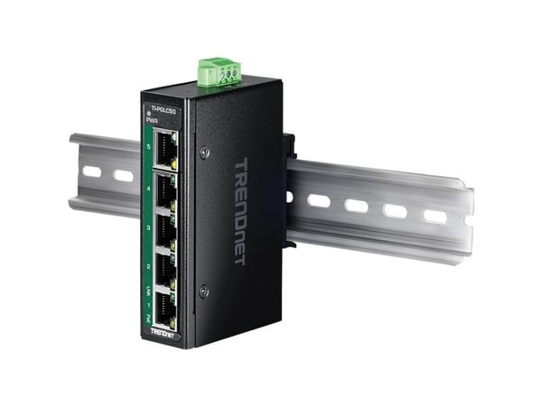TRENDnet TI-PGLC50 - Version V1 - switch - industrial, mini - 4 x 10/100/1000 (PoE+) + 1 x 10/100/1000 - DIN-skinnemonterbar, veggmonterbar - PoE+ ...