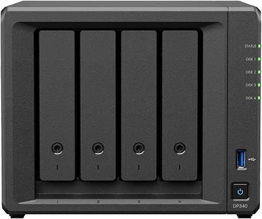 Synology DP340 - Server - DT 1-veis - 1 x Ryzen Embedded R1600 / inntil 3.1 GHz - RAM 16 GB - SATA - hot-swap 3.5" brønn(er) - HDD 4 x 8 TB - 10 Gi...