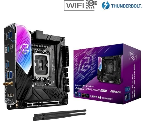 ASRock Phantom Gaming B860I Lightning WiFi - Hovedkort - mini-ITX - LGA1851-sokkel - B860 Chipset - USB-C 3.2 Gen2, USB 3.2 Gen 1, USB 3.2 Gen 2 - ...