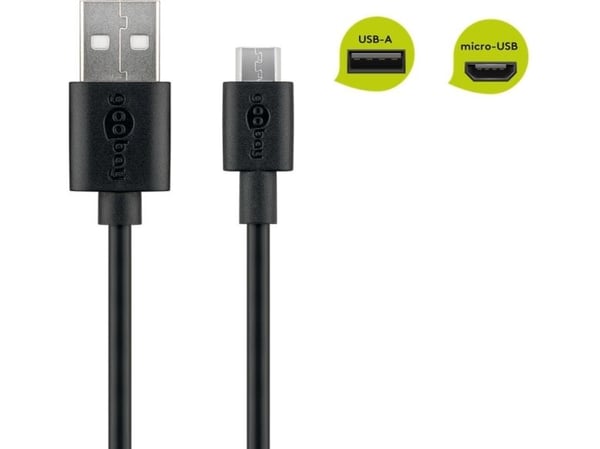Goobay 38660, 2 m, USB A, Micro-USB B, USB 2.0, Svart