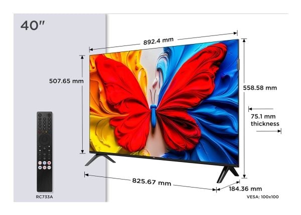 TCL 40S5K, 101,6 cm (40"), 1920 x 1080 piksler, QLED, Smart TV, Wi-Fi, Sort