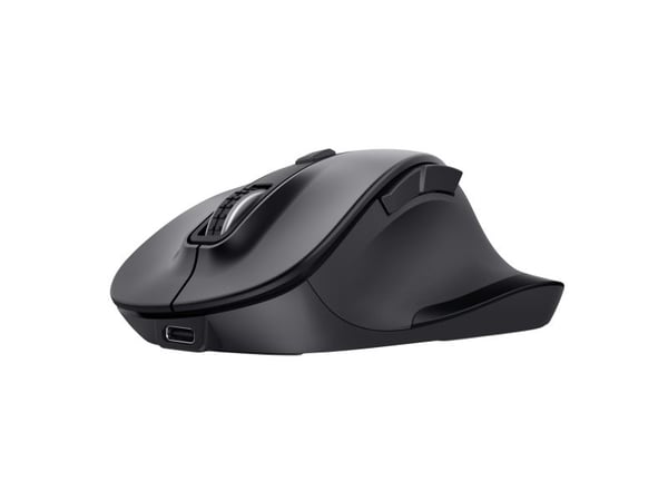 Trust Fyda - Mus - ergonomisk - 6 knapper - trådløs - 2.4 GHz, Bluetooth 5.2 - USB trådløs mottaker - svart