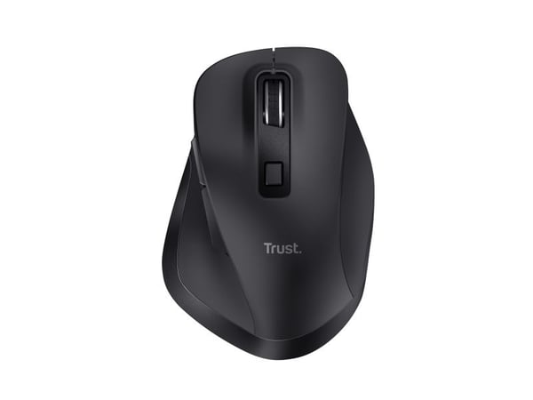 Trust Fyda - Mus - ergonomisk - 6 knapper - trådløs - 2.4 GHz, Bluetooth 5.2 - USB trådløs mottaker - svart
