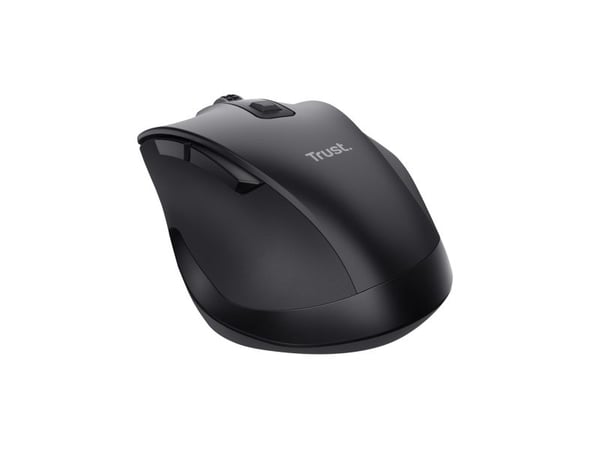 Trust Fyda - Mus - ergonomisk - 6 knapper - trådløs - 2.4 GHz, Bluetooth 5.2 - USB trådløs mottaker - svart