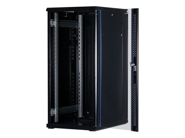Rockstable RS19-6827, Frittstående hylle, 27U, 800 kg, Nøkkellås, Rack skinner, Justerbare bein