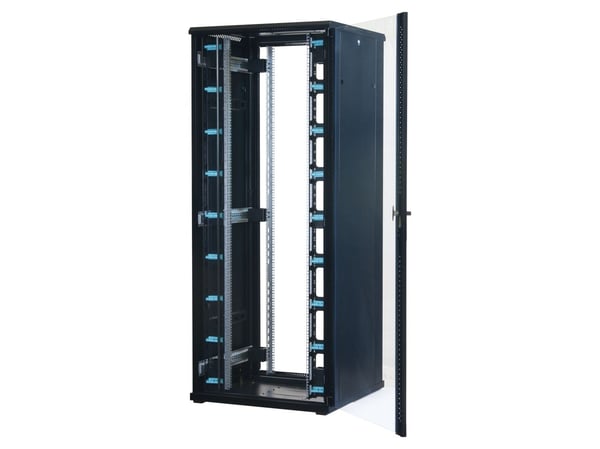 Rockstable RS19-8842, Frittstående hylle, 42U, 800 kg, Nøkkellås, Rack skinner, Justerbare bein
