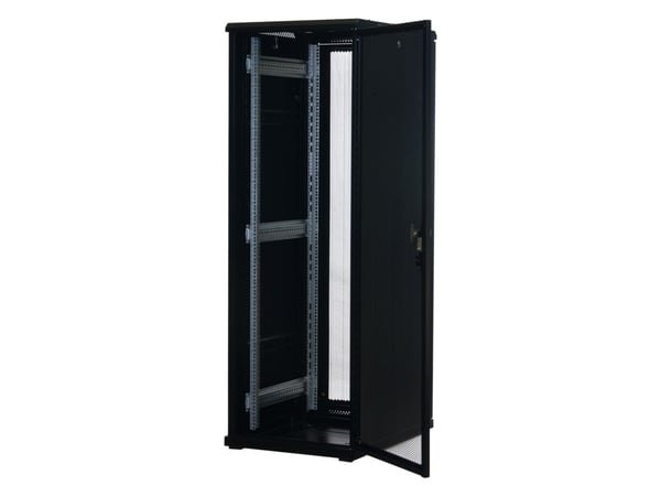 Rockstable RS19-6837PP, Frittstående hylle, 37U, 800 kg, Nøkkellås, Rack skinner, Justerbare bein