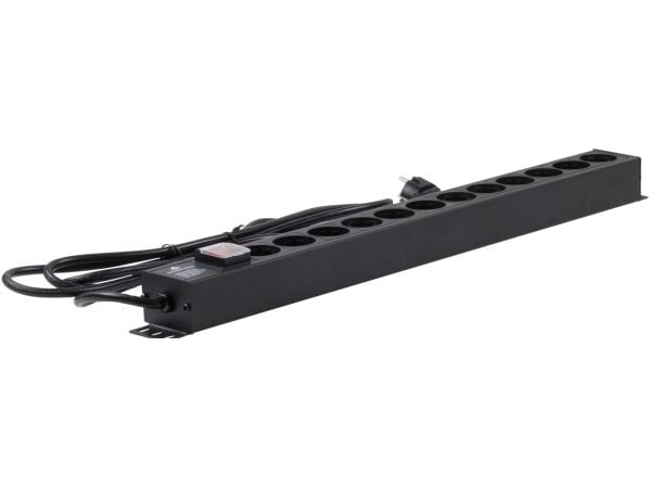 Rockstable RS19-12PDU, Strømkontaktmontering, Sort, 1U, 2 m, 125/250 V, 50 - 60 Hz