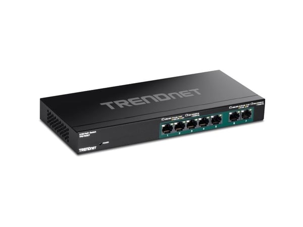 TRENDnet TPE TG327 - Switch - ikke-styrt - 5 x 10/100/1000 (PoE+) + 2 x 10/100/1000/2.5G (PoE+) - veggmonterbar - PoE+ (70 W) - TAA-samsvar