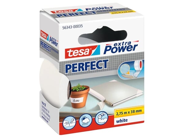 Tesa extra Power Perfect - Tekstiltape - 38 mm x 2.75 m - hvit