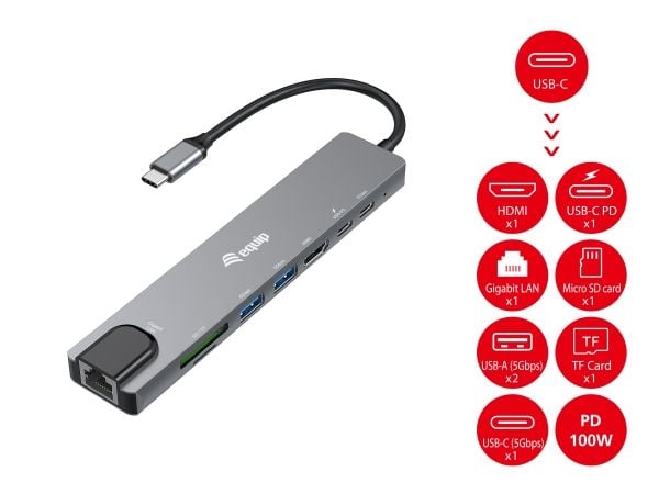 Equip 133497, Langallinen, USB Type-C, 100 W, 1000 Mbit/s, 1000BASE-T, IEEE 802.3ab