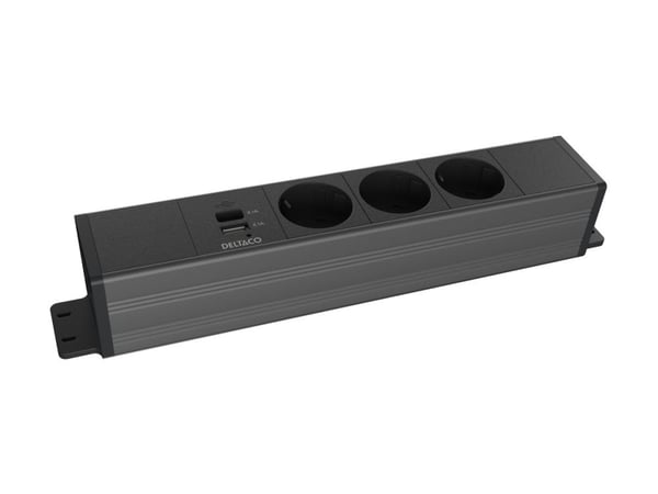 DELTACO OFFICE -pöydänalainen pistorasia, 3 pistorasiaa, 1x21 W A+C USB, GST18-suojus, 1-in, 2-out / GT-1203 / 1902246