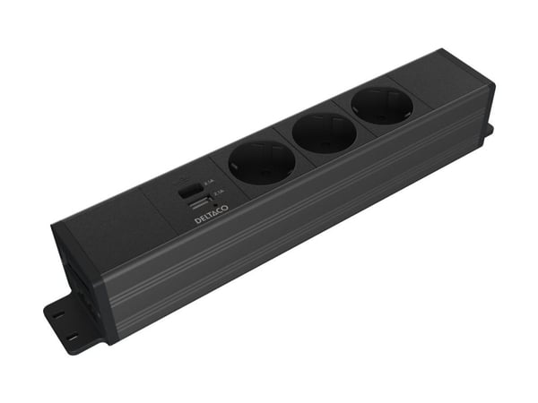 DELTACO OFFICE -pöydänalainen pistorasia, 3 pistorasiaa, 1x21 W A+C USB, GST18-suojus, 1-in, 2-out / GT-1203 / 1902246