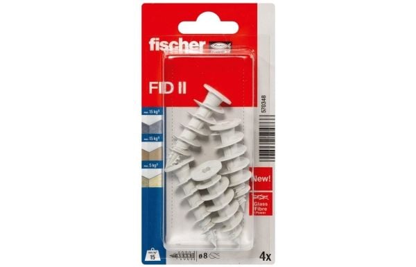 Fischer 570348, Veggplugg, Gipsplater, Plast, Grå, Torx, TX40