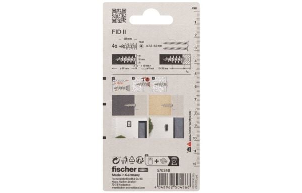 Fischer 570348, Veggplugg, Gipsplater, Plast, Grå, Torx, TX40