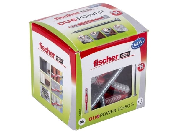 Fischer DUOPOWER 10 x 80 S LD, Ekspansjonsanker, Betong, Metall, Grå, Rød, 80 mm, 1 cm