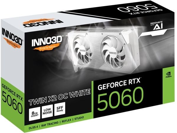 Inno3D GeForce RTX 5060 TWIN X2 OC - Grafikkort - GeForce RTX 5060 - 8 GB GDDR7 - PCI Express 5.0 - HDMI, 3 x DisplayPort - hvit