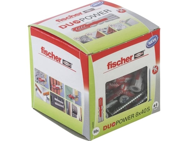 Fischer DUOPOWER 8 x 40 S LD, Ekspansjonsanker, Betong, Metall, Grå, Pozidriv, PZ2