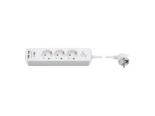 goobay - pistorasia - AC 230 V - 3680 Watt - tulo: teho CEE 7/7 - lähtöliittimet: 3 (2 x USB, 3 x CEE 7/4) - 1,5 m johto - valkoinen - valkoinen