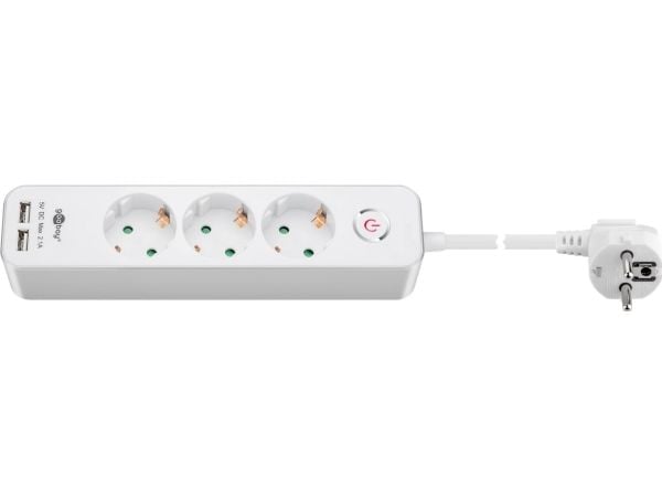 goobay - pistorasia - AC 230 V - 3680 Watt - tulo: teho CEE 7/7 - lähtöliittimet: 3 (2 x USB, 3 x CEE 7/4) - 1,5 m johto - valkoinen - valkoinen