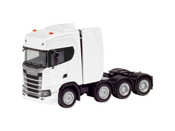 Herpa 308601-004 H0 Kuorma-autot malli Scania CS20 korkeakattoinen raskas tavarankuljetusauto 4-akselinen (8x4), valkoinen