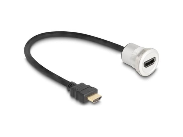 Delock - HDMI-forlengelseskabel - HDMI hann til HDMI hunn panelmonterbar - 30 cm - svart, sølv - 8 K 60 Hz (7680 x 4320) støtte, M25 thread