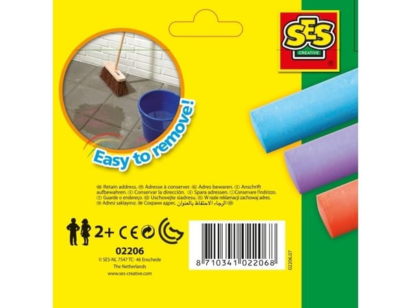SES Creative Playground chalks 6 pack, Blå, Grønn, Rosa, Fiolett, Hvit, Gult, 2 år, 12 år, Barn, Nederland, 125 mm