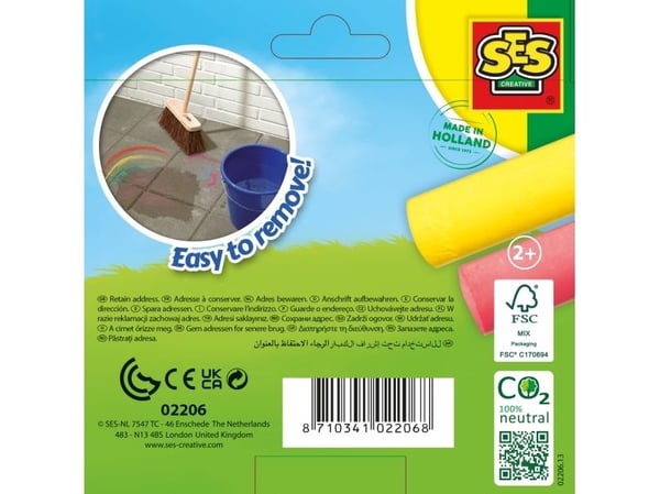 SES Creative Playground chalks 6 pack, Blå, Grønn, Rosa, Fiolett, Hvit, Gult, 2 år, 12 år, Barn, Nederland, 125 mm