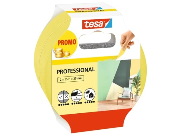 TESA 56212-00000-02, Gult, Maskering, 25 m, 25 mm, 2 stykker