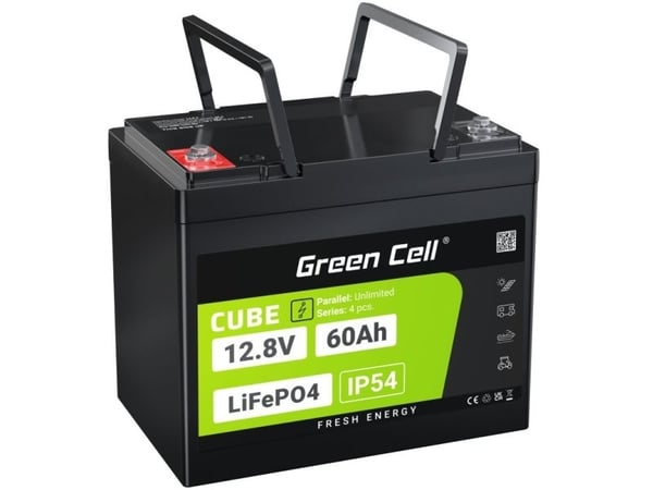 Green Cell CUBE LiFePO4 60Ah 12,8V 768Wh litiumjernfosfatbatteri for elektriske motorer, bobiler, heiser