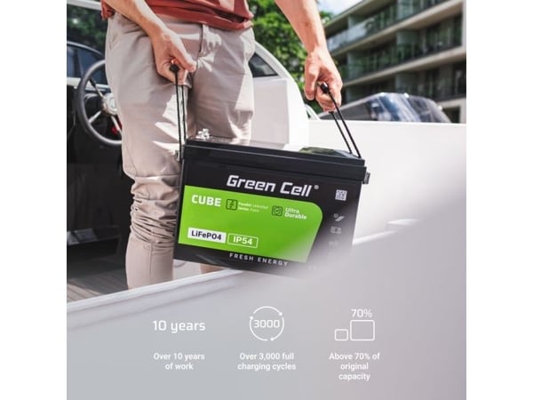 Green Cell CUBE LiFePO4 60Ah 12,8V 768Wh litiumjernfosfatbatteri for elektriske motorer, bobiler, heiser