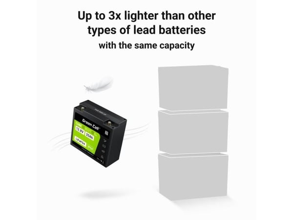 Green Cell LFPGC12V20AH, Lithium Iron Phosphate (LiFePO4), 12,8 V, Sort, Grønn, 20 Ah, 256 Wh, 10 år