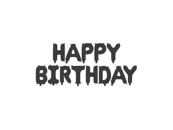 Svart folieballong Happy Birthday