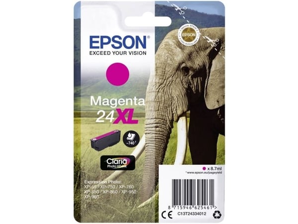 Epson Elephant Singlepack Magenta 24XL Claria Photo HD Ink, Magenta, Väriainepohjainen muste, 1 kpl